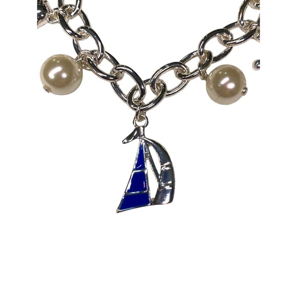 Charm Bracelet Nautical Charms w/Faux White Pearls Silver Tone Set Sail NEW Avon - Picture 5 of 10